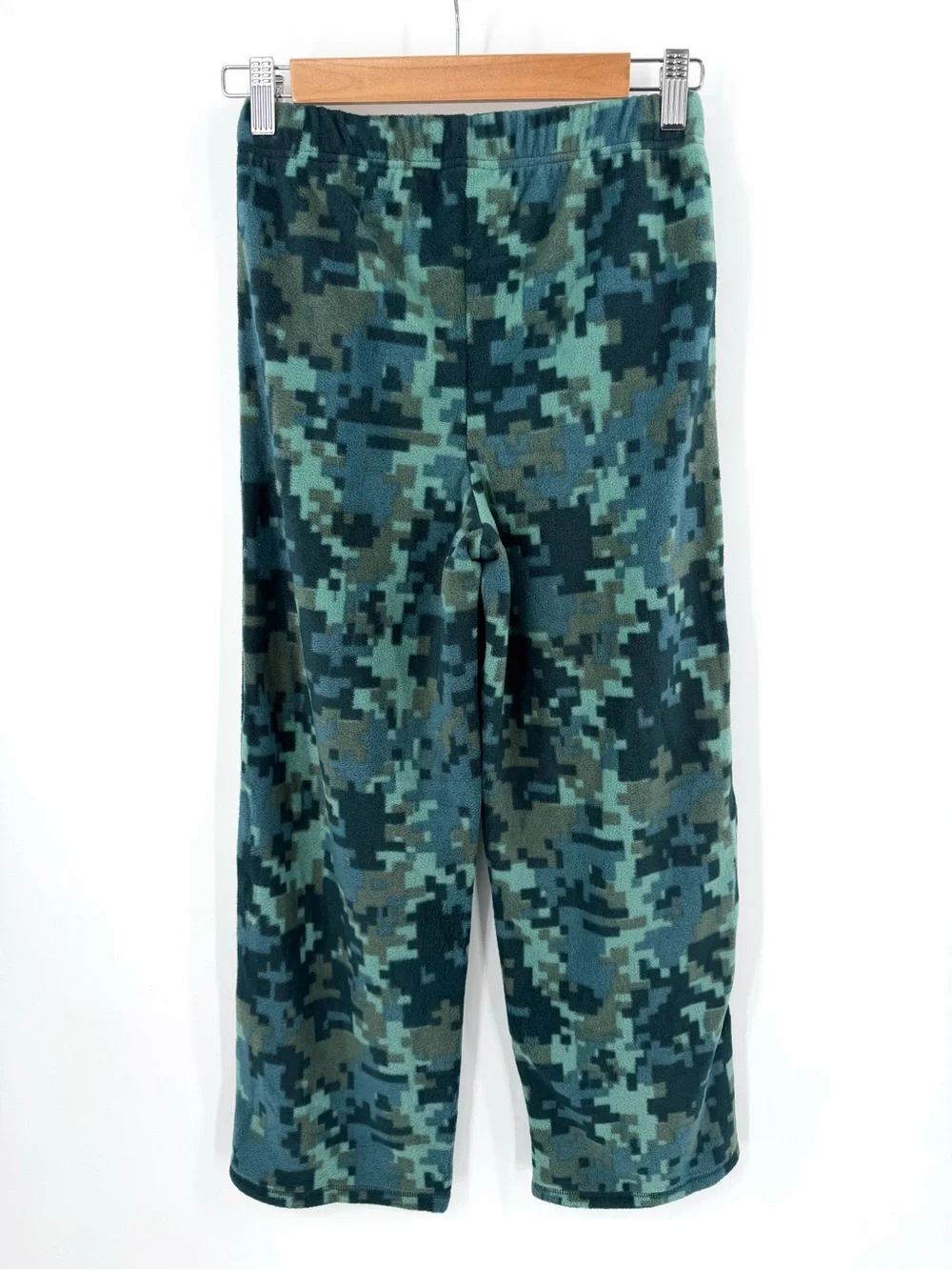 Lands’ End Green Pixelated Camouflage Fleece Pajamas Size M 10/12